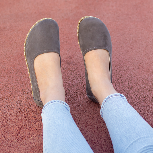 Handmade Barefoot Leather Shoes for Women in Gray Nubuck-Women Loafers-Nefes Shoes-5-Nefes Shoes