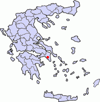 Lokasi kota Athens (titik merah) di dalam Prefektur Athens dan pinggir Attica
