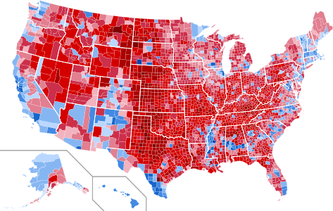 Results by county, shaded according to winning candidate's percentage of the vote