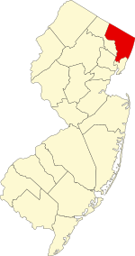 Map of New Jersey highlighting Bergen County