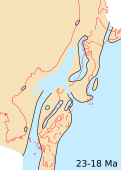 Japanese archipelago, Sea of Japan and surrounding part of continental East Asia in Early Miocene (23–18 Ma)