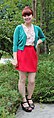 Image 12Woman in a red miniskirt and green cardigan crop, 2012 (from 2010s in fashion)