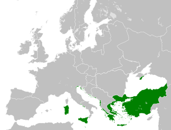 A map showing the extent of the Byzantine empire in 814