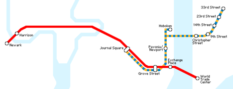 Map of the PATH system (late-night hours and on weekends/holidays)