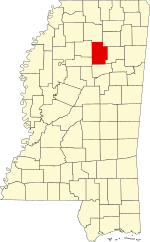 Map of Mississippi highlighting Calhoun County