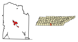 Location of Pulaski in Giles County, Tennessee.