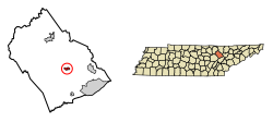 Location of Wartburg in Morgan County, Tennessee.