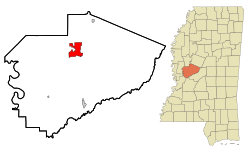 Location of Yazoo City, Mississippi in Mississippi