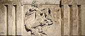 Architrave with sculpted metope showing sun god Helios in a quadriga, from the Temple of Athena at Troy, circa 300–280 BCE