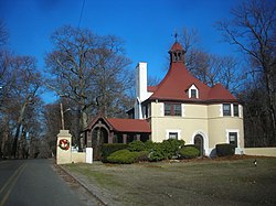 The Belle Terre Gatehouse, a beaux arts structure dating to the first decade of the 1900s.