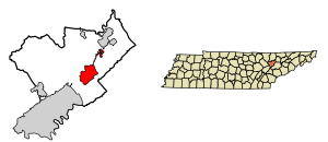 Location of Clinton in Anderson County, Tennessee.