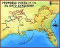 Image 4A proposed route for the de Soto Expedition, based on Charles M. Hudson map of 1997 (from History of Mississippi)