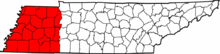 Map of West Tennessee counties