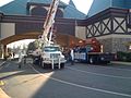 Crews remove the signage for "Sheraton" and replace it with signage bearing the new "Roadhouse" name on December 9, 2009.