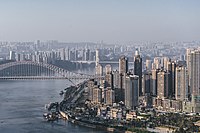 Chaotianmen Bridge connects Jiangbei District with Nan'an District of Chongqing, taken in 2018.