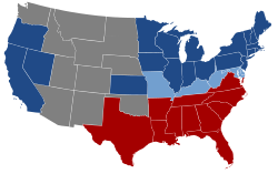 Map of the division of the states in the American Civil War (1861–1865).   Northern free states loyal to the United States   Southern slave states which seceded and formed the Confederacy   Southern slave states which remained in the Union (border states), though Missouri and Kentucky both had dual competing Confederate and Unionist governments, and West Virginia   U.S. territories, with the exception of the Indian Territory (later Oklahoma)