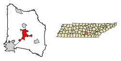 Location of Manchester in Coffee County, Tennessee.