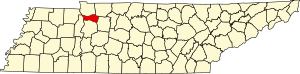 Map of Tennessee highlighting Houston County