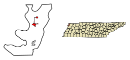 Location of Tiptonville in Lake County, Tennessee.