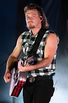 Singer Morgan Wallen, strumming an acoustic guitar