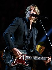 Keith Urban performing on guitar