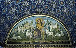 Christ as the Good Shepherd; c. 425–430; mosaic; width: c. 3 m; Mausoleum of Galla Placidia (Ravenna, Italy)[226]