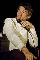 Ethan Hawke talking onto a mic