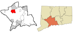 Naugatuck's location within New Haven County and Connecticut