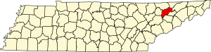 Map of Tennessee highlighting Grainger County