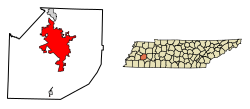 Location of Jackson in Madison County, Tennessee