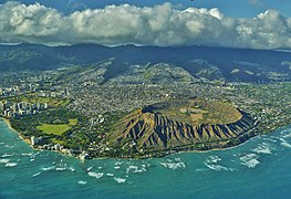 Aerial view of the cone, and the Kahala and Kaimuki neighborhoods