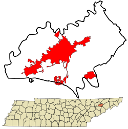 Location in Hamblen County and the state of Tennessee