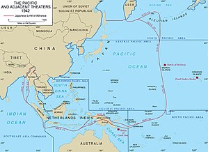 A map showing China, Japan and Australia. The borders of SWPA are indicated.