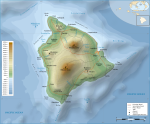 Topographic map of the island of Hawaii