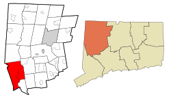 New Milford's location within Litchfield County and Connecticut