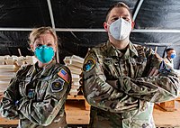 Space Force officers wearing the Operational Camouflage Pattern uniform