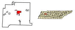 Location of Huntingdon in Carroll County, Tennessee.