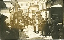 Tinted photo of a busy street scene