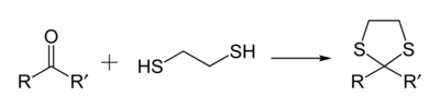 Protecting a carbonyl group by converting it to a 1,3-dithiolane, using 1,2-ethanedithiol