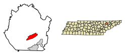 Location of Maynardville in Union County, Tennessee.