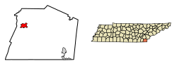 Location of Benton in Polk County, Tennessee.