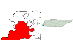 Plasseringa i Shelby County og staten Tennessee