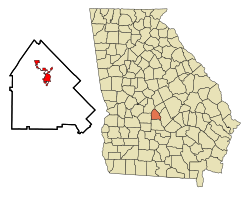 Location in Pulaski County and the state of Georgia