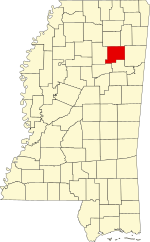 Map of Mississippi highlighting Chickasaw County