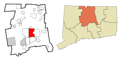 Hartford's location within Hartford County and Connecticut