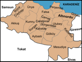 Map showing Fatsa District in Ordu Province