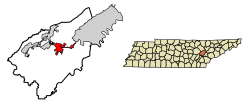 Location of Kingston in Roane County, Tennessee.