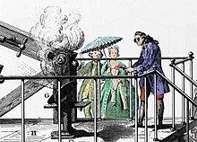 Drawing of Lavoisier conducting an experiment in front of onlookers