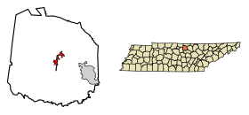 Location of Gainesboro in Jackson County and Tennessee.