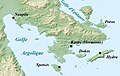 Argolic gulf and islands map